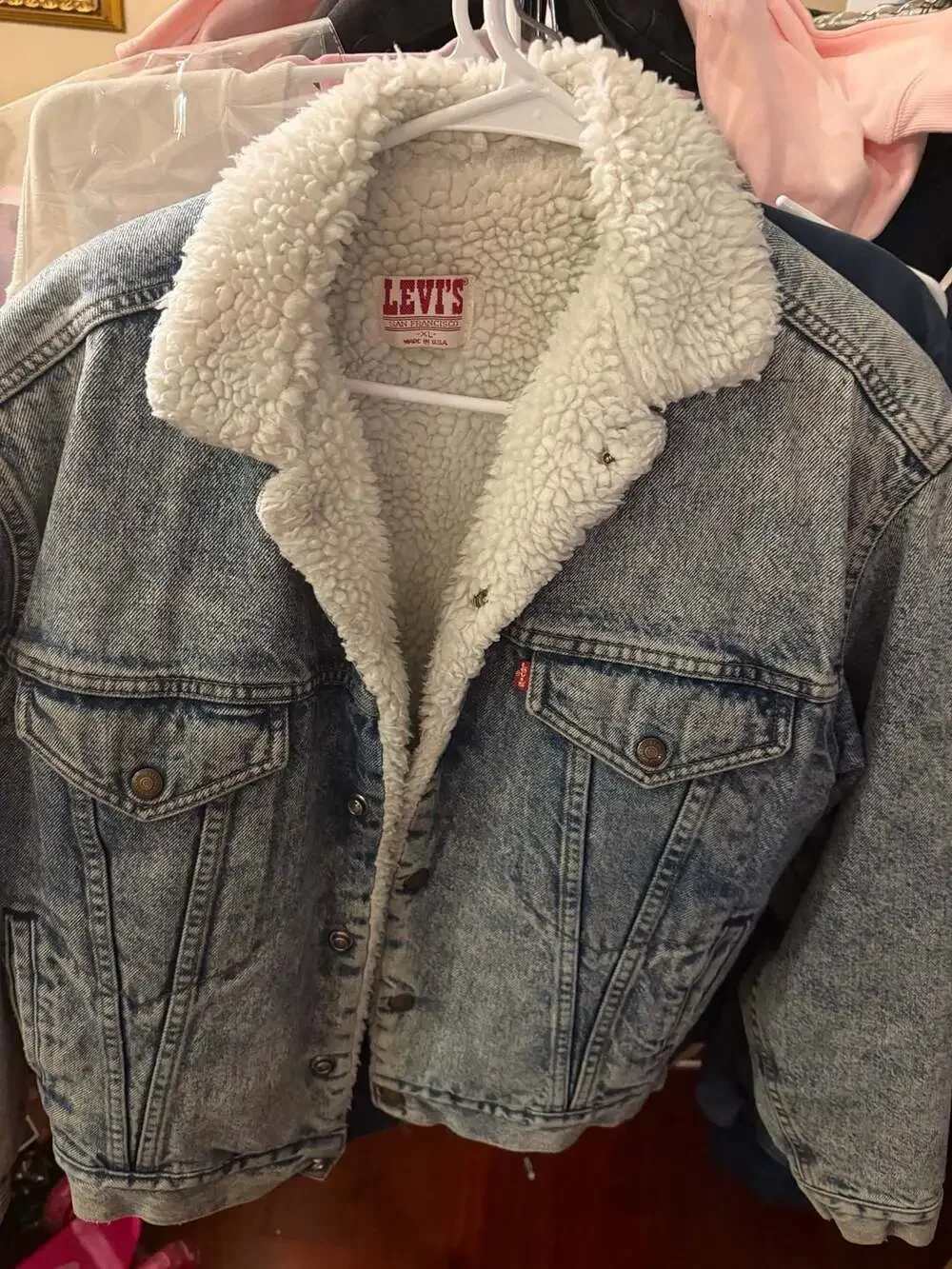 Levis Sherpa Denim Jacket Size XL Acid Wash Trucker Fleece